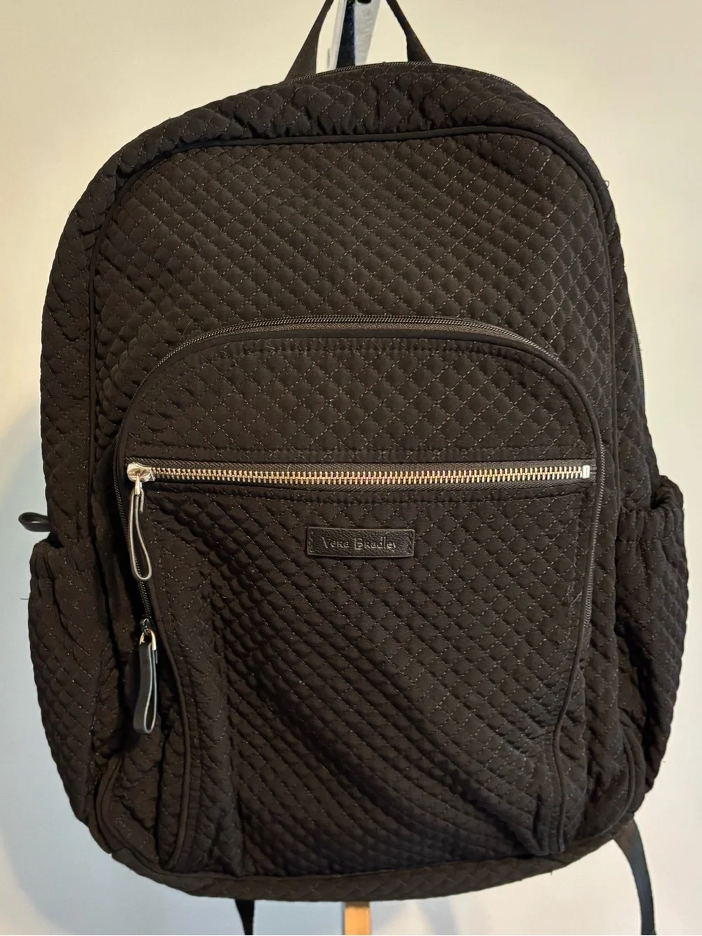 Vera Bradley Womens Iconic Campus Black Quilted Adjustable Strap Zipper Backpack